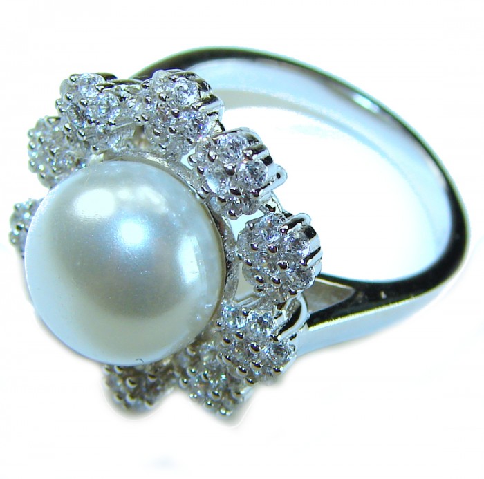 Pure Love White Pearls White Sapphire .925 Sterling Silver brilliantly handcrafted ring s. 6 1/4 - photo 1