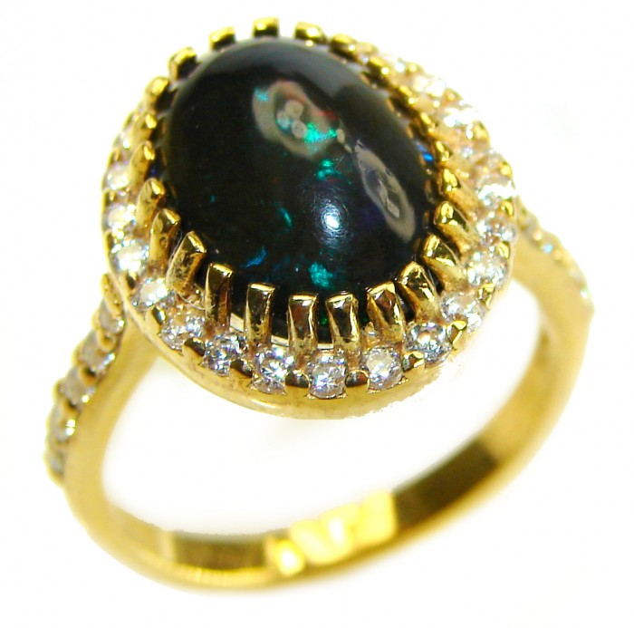 A COSMIC POWER Genuine 7.2 carat Black Opal 18K Gold over .925 Sterling Silver handmade Ring size 6 - photo 3