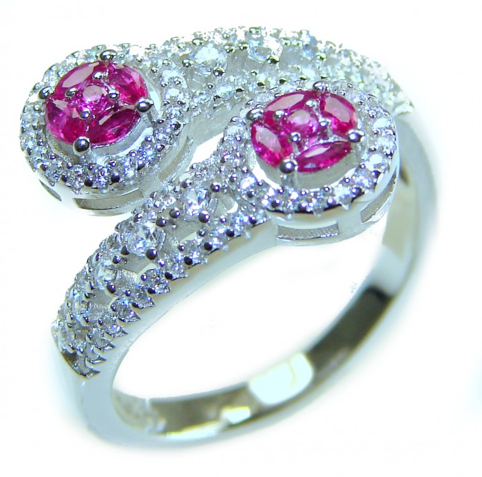 Art Deco Natural 2.5 carat Ruby .925 Sterling Silver handmade Statement Ring size 8 1/4 - Art Deco ring stone close-up with rubies and silver setting
