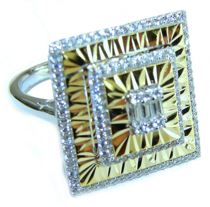 Art Deco 18.2 carat White Topaz 14K Gold over .925 Silver handcrafted Cocktail Ring s. 7 - Close-up of an Art Deco ring with white topaz and gold over silver.