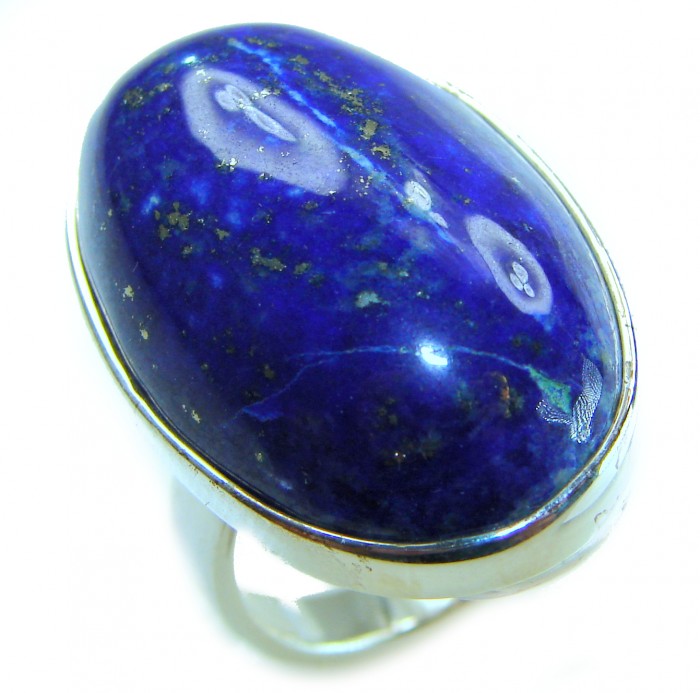 Natural 20.8 carat Lapis Lazuli .925 Sterling Silver handcrafted ring size 7 adjustable - Close-up of 20.8 carat Lapis Lazuli in .925 Sterling Silver setting