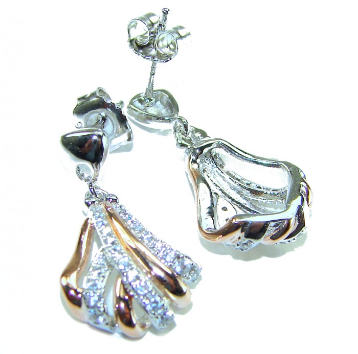 Extravaganza White Topaz 18K Gold over .925 Sterling Silver handcrafted Earrings - Close-up of Extravaganza earrings, white topaz, gold and silver mix