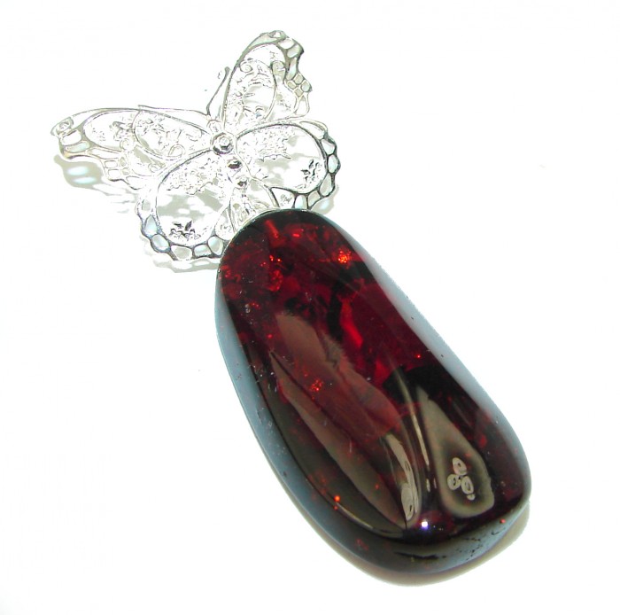 Silver butterfly Natural Baltic Amber .925 Sterling Silver handmade Pendant - photo 2