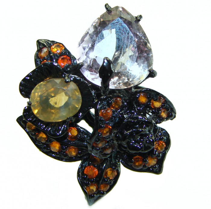 Stunning Citrine Garnet black rhodium over .925 Sterling Silver handcrafted ring size 8 1/2 - photo 3