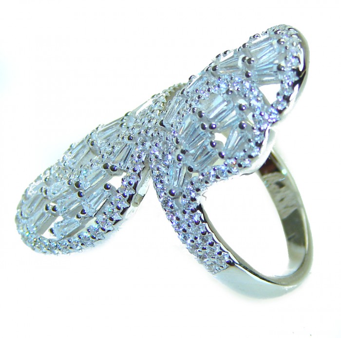 8.8 carat White Topaz .925 Sterling Silver brilliantly handcrafted ring s. 7 1/4 - Side view of 8.8 carat white topaz ring in .925 sterling silver