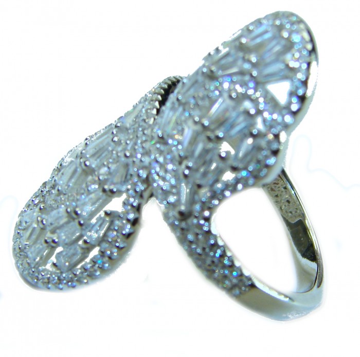 Luxurious 10.8 carat White Topaz .925 Sterling Silver brilliantly handcrafted ring s. 7 1/4 - Side view of luxurious 10.8 carat white topaz .925 sterling silver ring