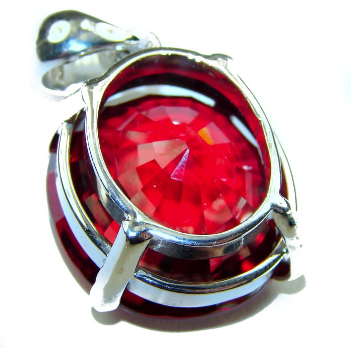 Rose Garden - 20.5 carat Authentic Ruby .925 Sterling Silver handcrafted Pendant - Close-up of Ruby pendant set in .925 Sterling Silver.