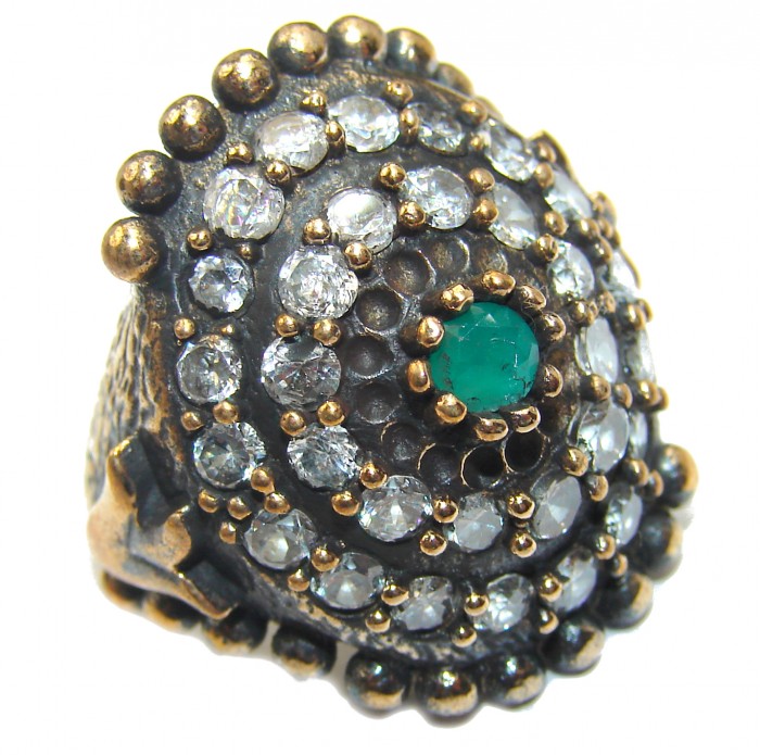 Victorian Style created Emerald & White Topaz Sterling Silver Ring s. 6 1/2 - photo 1