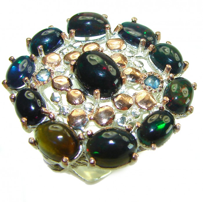 Genuine 19.9 carat Black Opal 18K Gold over .925 Sterling Silver handmade Ring size 7 - photo 2