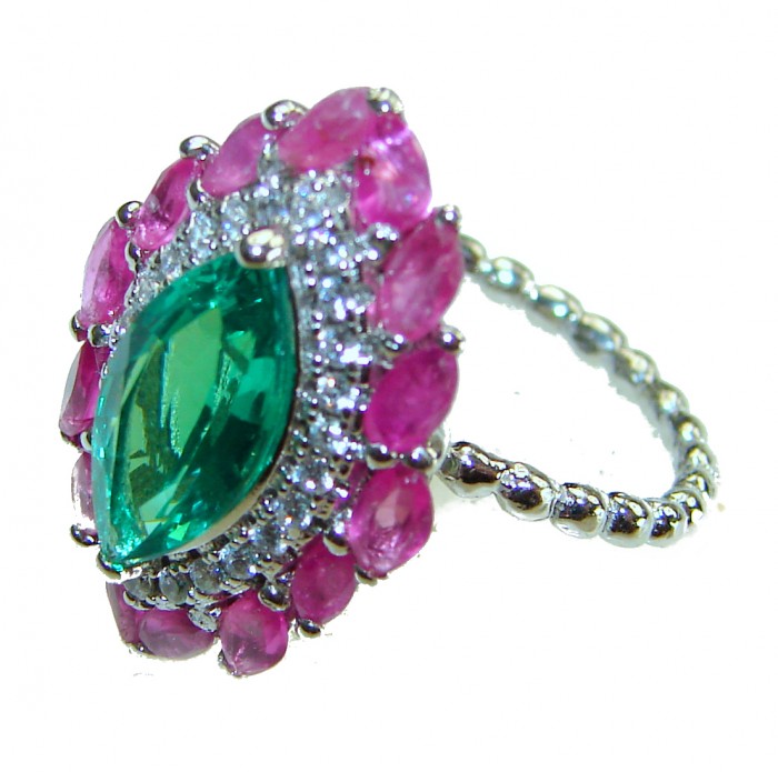 Marquise cut 4.8 carat Emerald Ruby .925 Sterling Silver handcrafted Ring size 5 1/2 - photo 1