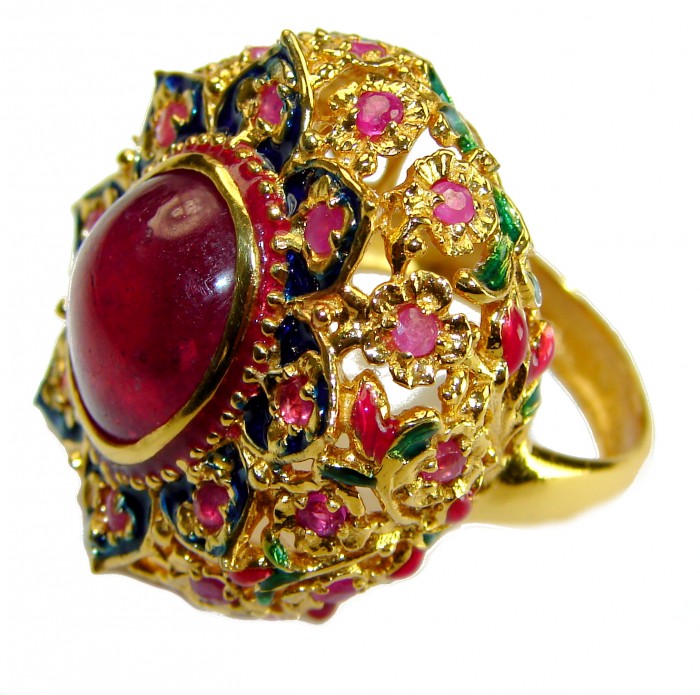 Real Beauty of Nature - natural 10.5 carat Ruby enamel 14K Gold over .925 Sterling Silver handmade Statement Ring size 6 - photo 2