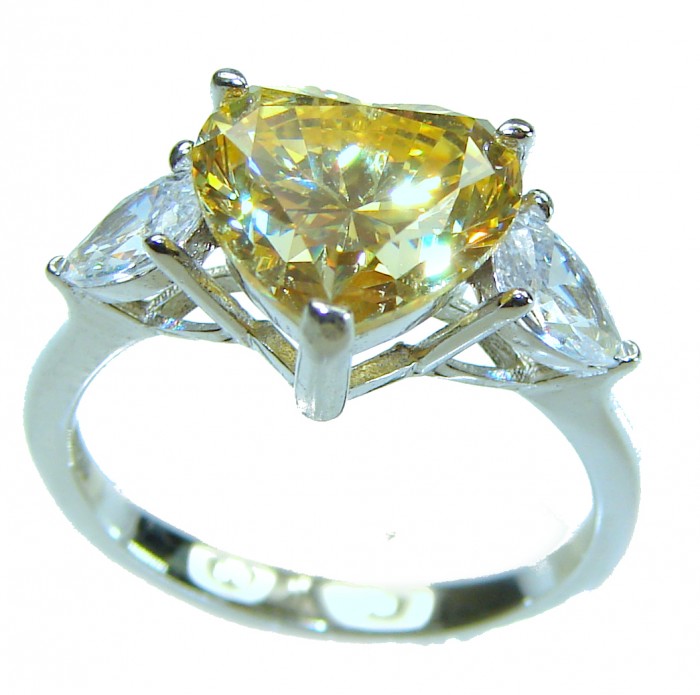 Endless Love 4.5 carat Heart cut Yellow Sapphire .925 Sterling Silver handcrafted ring; s. 7 - photo 2