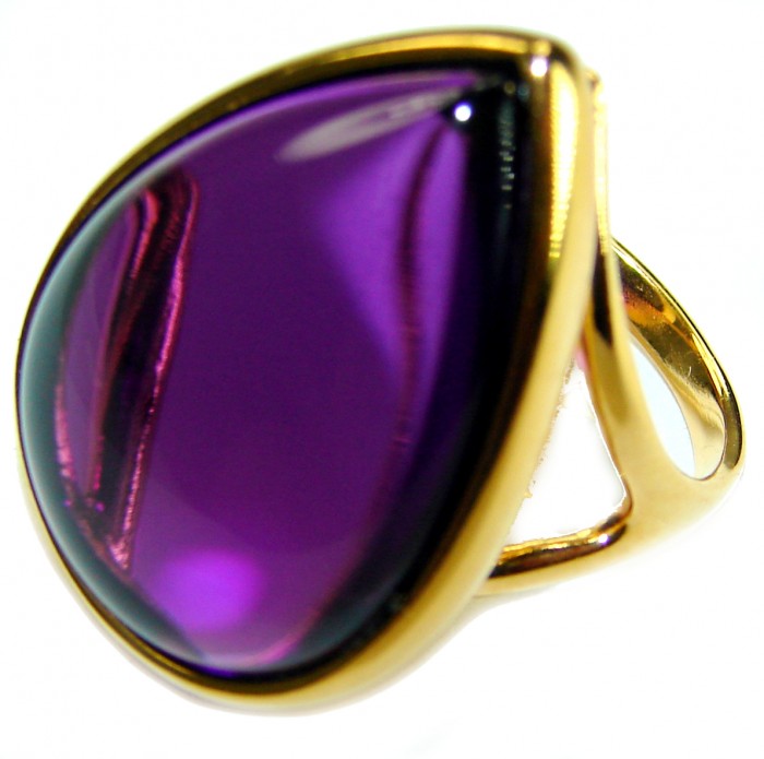 Purple Drop 22.2 carat Amethyst 14K Gold over .925 Sterling Silver Handcrafted Large Ring size 6 - Close-up of a purple amethyst ring with gold setting.