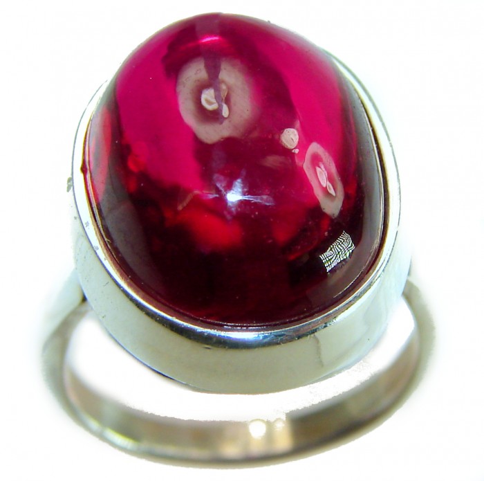 Bellezza Genuine 8.5 CARAT Ruby .925 Sterling Silver Large Statement Ring size 6 - Close-up of Bellezza 8.5 carat ruby in .925 sterling silver ring.