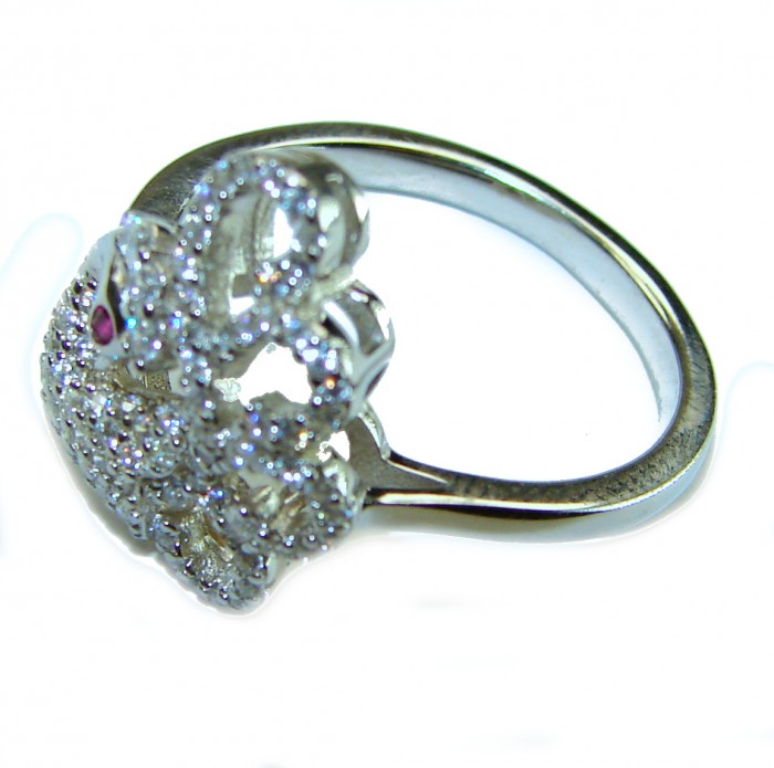 Graceful Swan White Topaz .925 Sterling Silver handcrafted ring size 9 - Side view of Graceful Swan White Topaz .925 Sterling Silver ring