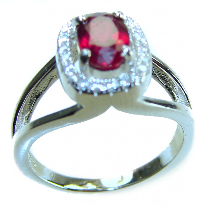 Natural 2.5 carat Ruby .925 Sterling Silver handmade Statement Ring size 6 - Ruby ring in sterling silver setting, side view.