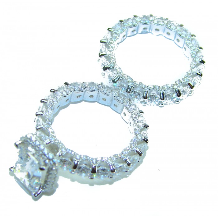 Aphrodite - 12.6 carat White Topaz .925 Sterling Silver handcrafted stack up ring size 5 1/2 - Side view of Aphrodite 12.6 carat white topaz on sterling silver ring.