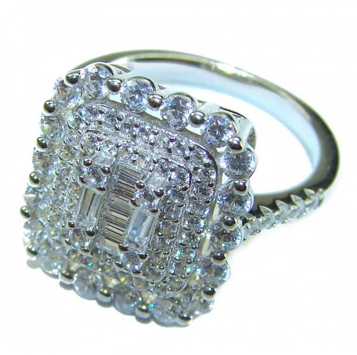 Art Deco 6.5 carat White Topaz .925 Sterling Silver ring size 7 - Side view of Art Deco white topaz and sterling silver ring.