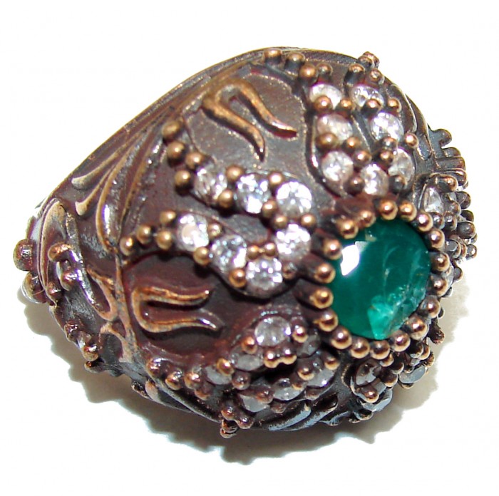 Victorian Style created Emerald & White Topaz Copper over Sterling Silver ring; s. 6 - photo 1
