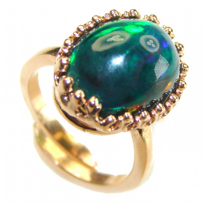 A COSMIC POWER Genuine 24.2 carat Black Opal 18K Gold over .925 Sterling Silver handmade Ring size 8 adjustable - photo 1