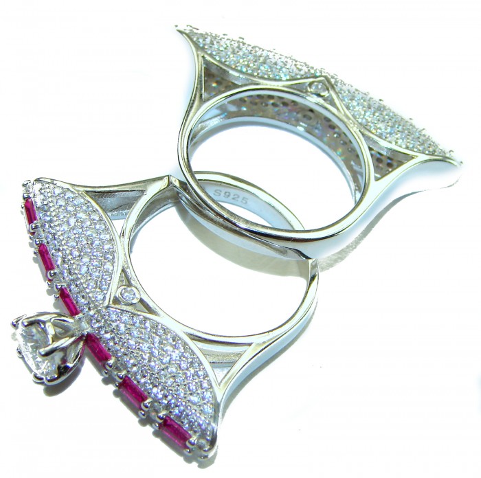 Luxurious Extravaganza Large 12.2 carat Moissanite Ruby .925 Sterling Silver brilliantly handcrafted stack up ring s. 7 - photo 2