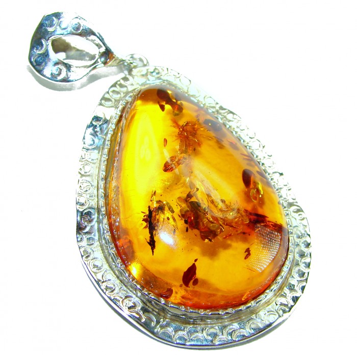 Prehistoric Authentic Golden Baltic Amber .925 Sterling Silver beautifully handcrafted Large Pendant - photo 1