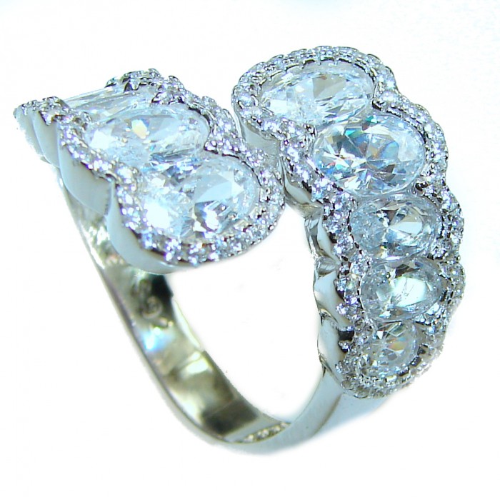 7.8 carat White Topaz .925 Sterling Silver brilliantly handcrafted stack ring s. 8 - Close-up of 7.8 carat white topaz on sterling silver ring.