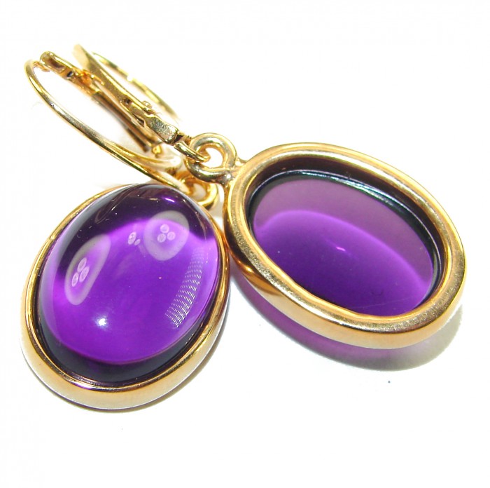 Lavender Fields 10.2 carat Amethyst 14K Gold over .925 Sterling Silver handcrafted earrings - Close-up of Lavender Fields amethyst earrings, 14K gold over silver.