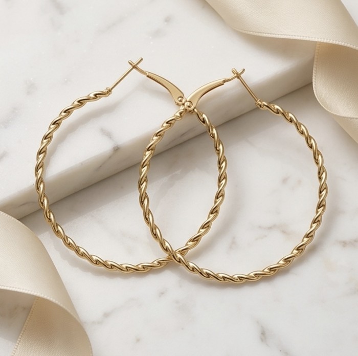 Allure Golden tone handcrafted Stylish Hoop earrings - photo 4