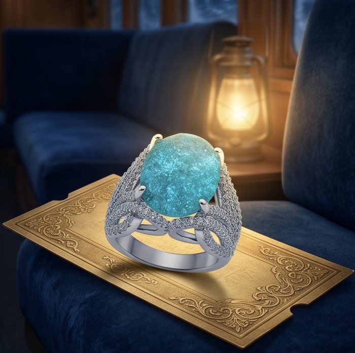 Oceania 14.5 carat Paraiba Tourmaline .925 Sterling Silver Handcrafted Ring size 9 - Close-up of Oceania 14.5 ct Paraiba Tourmaline in sterling silver setting