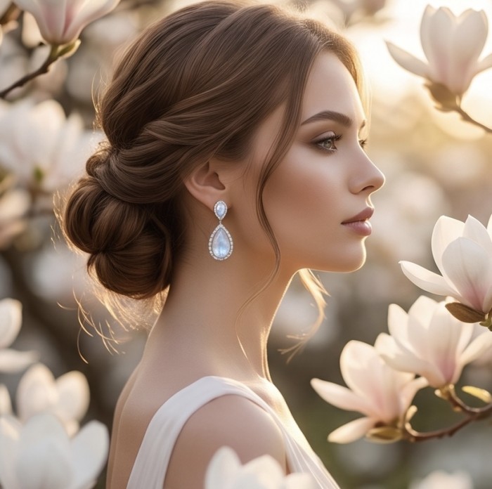 Cascades OF LIGHT Genuine 12.2 carat Fire Moonstone rhodium over .925 Silver handcrafted earrings - photo 1