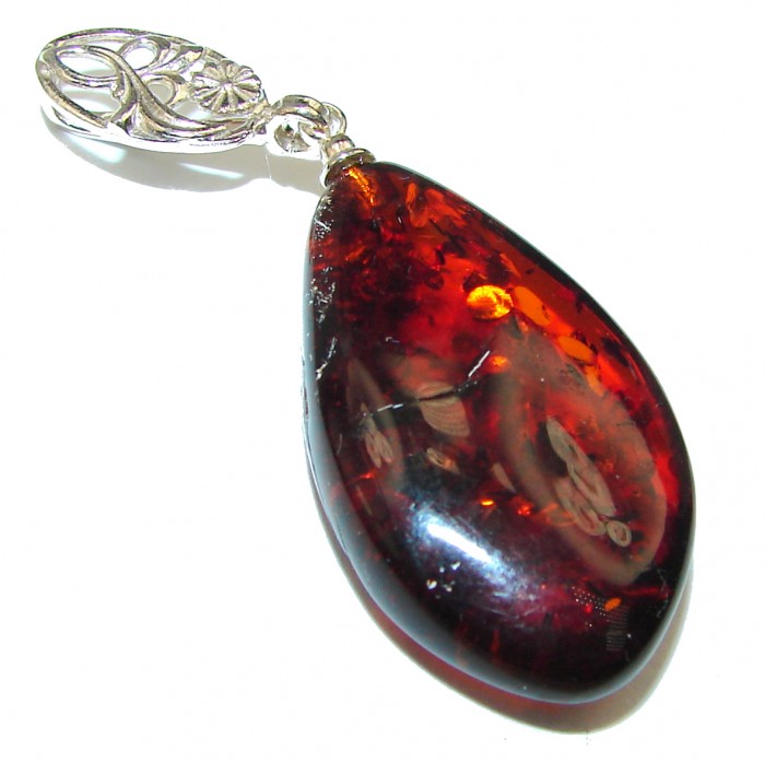 Dark Baltic Amber .925 Sterling Silver handmade Pendant - photo 1