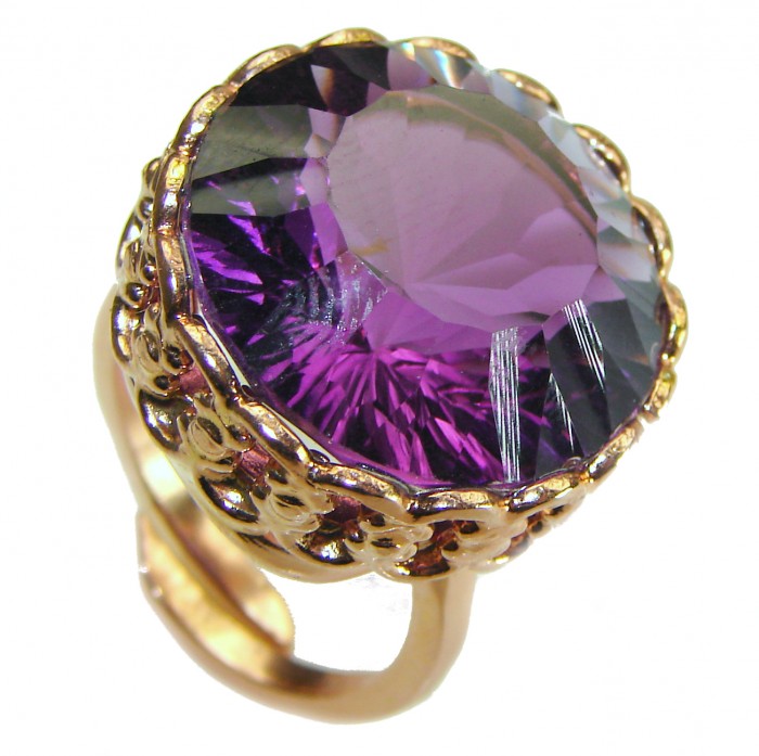 Dramatic design 15.8 carat Amethyst 14K Gold over .925 Sterling Silver Handcrafted Ring size 8 adjustable - photo 1