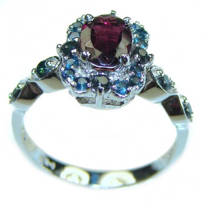 Red Extravaganza Authentic 4.3 carat Ruby Emerald .925 Sterling Silver handmade Cocktail Ring s. 7 - photo 2