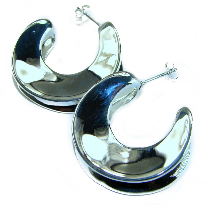 LARGE - EXTRAVAGANZA - Highly Polished Fancy .925 Sterling Silver Italy made Earrings - Side view of large, highly polished sterling silver earrings.