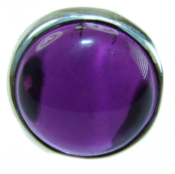 Purple Moon Amethyst .925 Sterling Silver Handcrafted Large Ring size 7 ADJUSTABLE - Close-up of purple amethyst stone set in sterling silver.