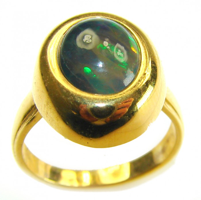 Authentic 11.2ct Black Opal 14K gold over .925 Sterling Silver brilliantly handcrafted ring s. 8 - Close-up of 11.2ct Black Opal ring in 14K gold over sterling silver.