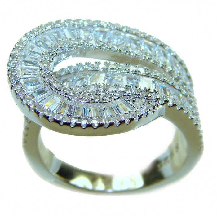 Pure Celestial Energy Natural 12.4 carat White Topaz .925 Sterling Silver handmade Statement Ring size 7 1/4 - Topaz ring front view showing intricate design and stone details