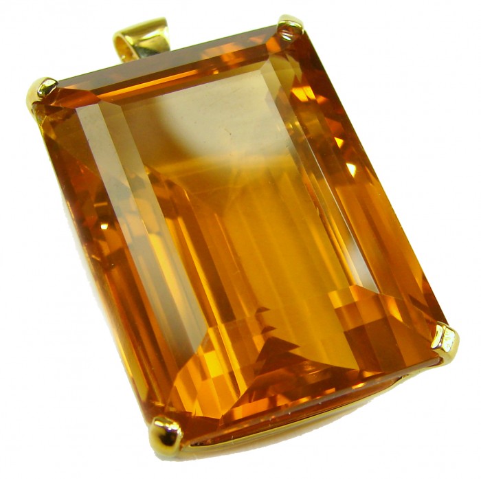 Luxury genuine 52.5 CARAT baquette cut Champagne Topaz .925 Sterling Silver dipped in 18K Gold handmade Pendant - Close-up of luxury 52.5 carat baguette-cut Champagne Topaz pendant.