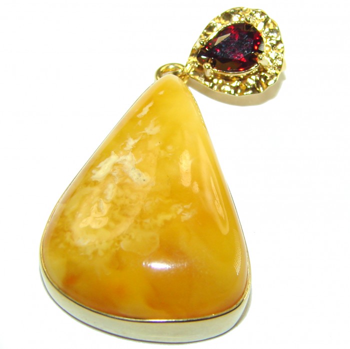 Large Vintage Beauty authentic butterscotch Baltic Amber 14K Gold over .925 Sterling Silver handcrafted pendant - photo 3