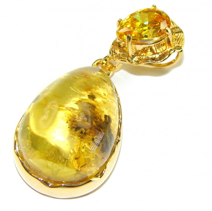 Vintage Beauty authentic Baltic Amber 14k Gold over .925 Sterling Silver handcrafted pendant - photo 2