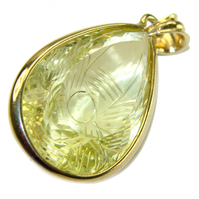Authentic Carved Golden Lemon Quartz 14K Gold over .925 Sterling Silver handmade Pendant - photo 2