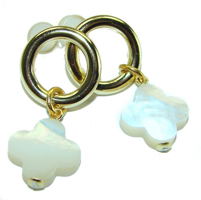 Genuine Blister Pearl 0.3 carat lab grown Diamond 18K Gold over .925 Sterling Silver handcrafted Statement Earrings - photo 3