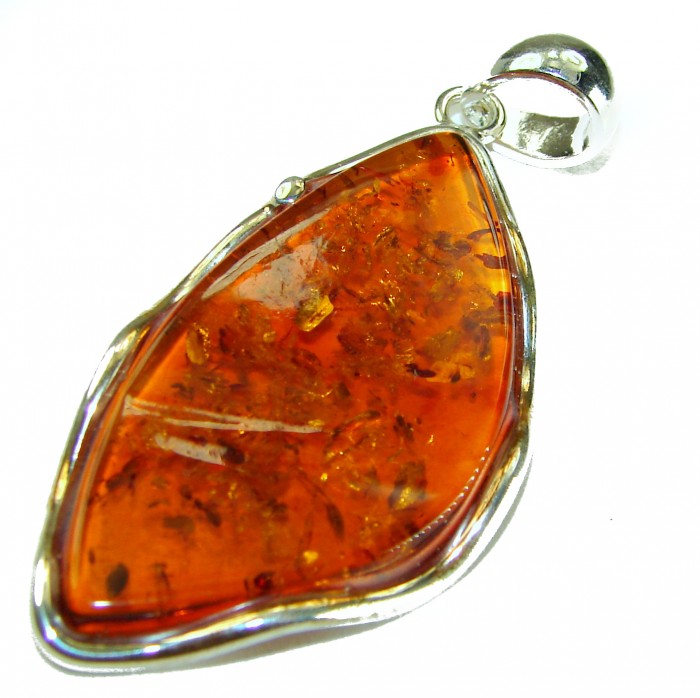 Prehistoric Authentic Golden Baltic Amber .925 Sterling Silver beautifully handcrafted Large Pendant - photo 3