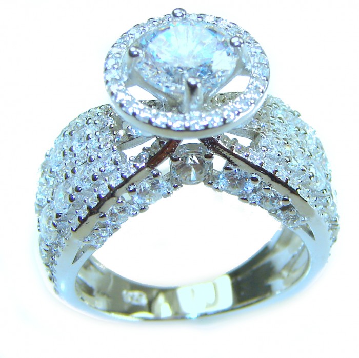 Luxurious 10.8 carat White Topaz .925 Sterling Silver brilliantly handcrafted stack ring s. 7 - Luxurious white topaz sterling silver ring, stone close-up side view