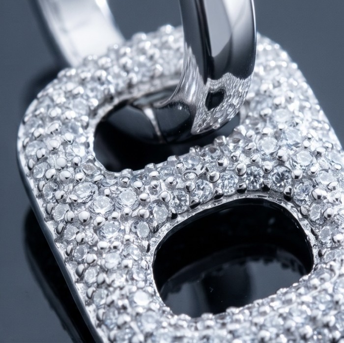 Precious Memories 2.5 carat pave White Topaz .925 Sterling Silver Handcrafted Statement earrings - Close-up of White Topaz pave detailing on sterling silver jewelry.