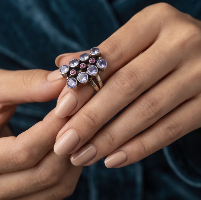 Born to Glam 8.2 carat natural Amethyst Silver handcrafted Ring s. 8 3/4 - photo 1