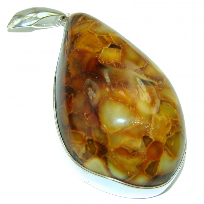 LARGE 33.9 grams Honey Fossil Baltic Amber .925 Sterling Silver handmade pendant - photo 2