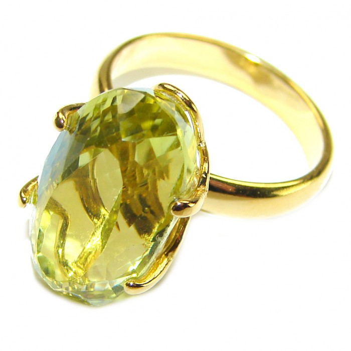 10.8 carat Genuine Lemon Quartz 14K Gold over .925 Sterling Silver handcrafted ring size 7 - photo 1