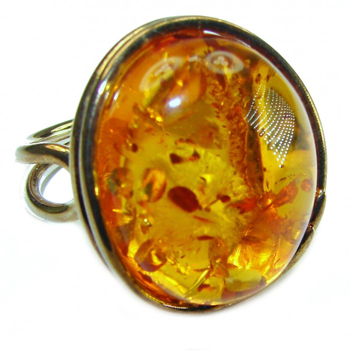 Baltic Amber 14K Gold over .925 Sterling Silver handcrafted ring; s. 7 adjustable - photo 3